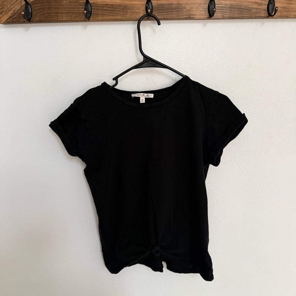 Express One Eleven Black Short Sleeve Knot Front Tee